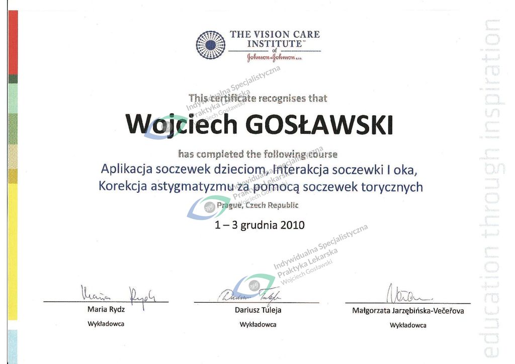 Okulista dr Wojciech Gos�awski  Szczecin |  Indywidualna Specjalistyczna Praktyka Lekarska 